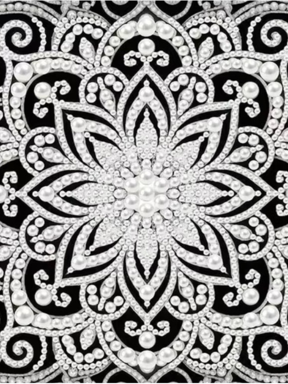 (185P) Rhinestone & Pearl Mandala Accent Black and White DIY Diamond Painting